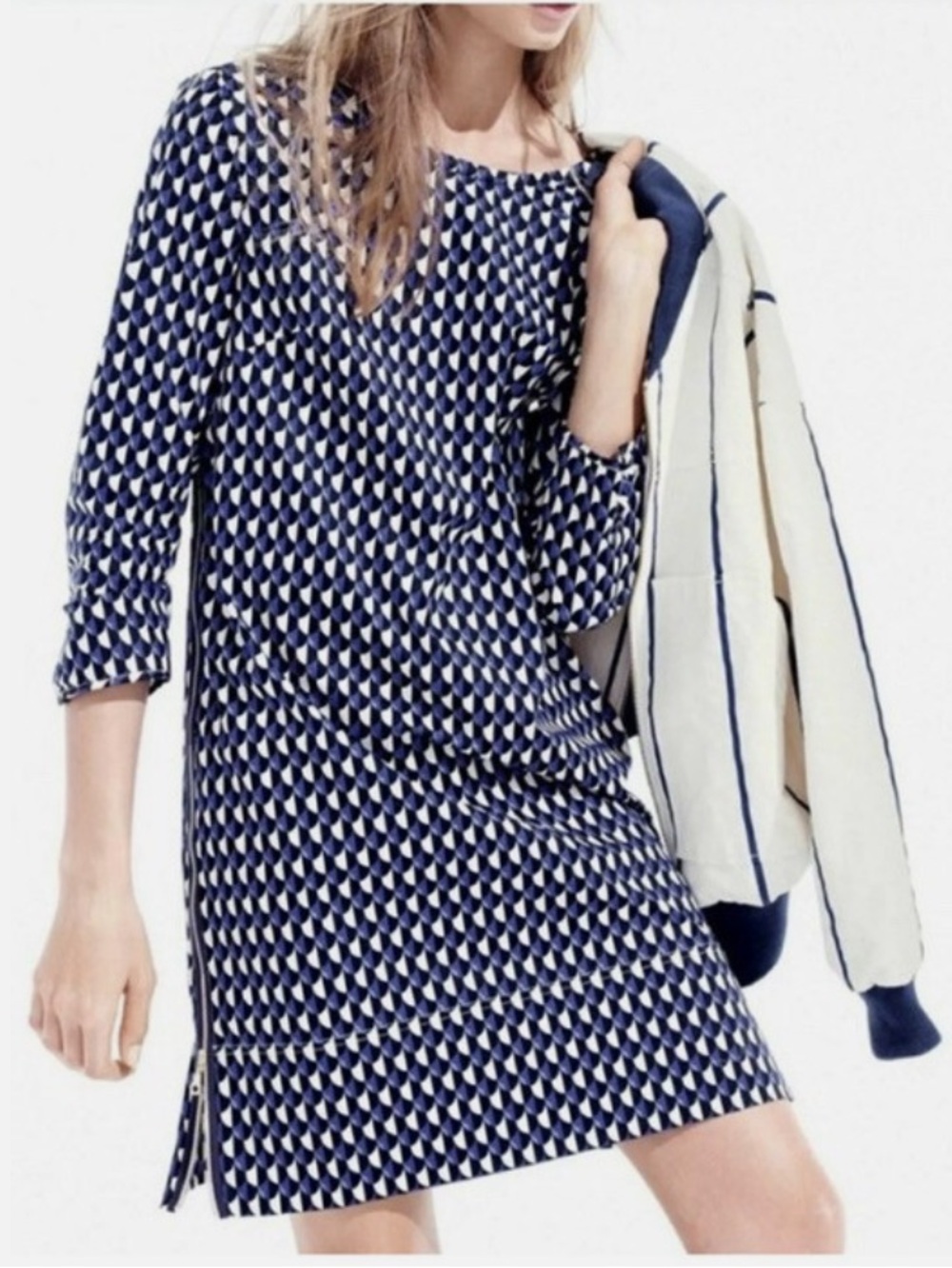 J Crew Jet Set Geo Shift Career Dress side zip Size 4